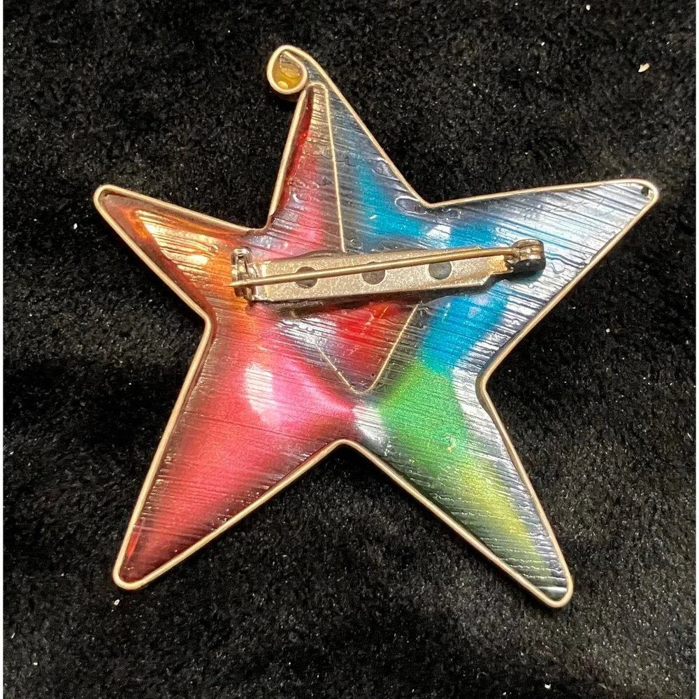 Yossi Steinberg Star Brooch Multi-Color Enamel Heart Pearl Celestial Pin